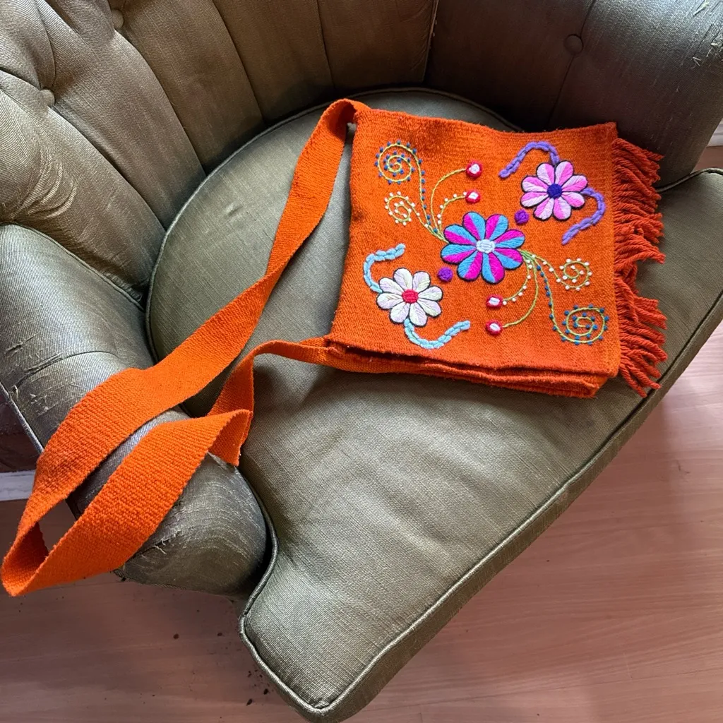 Peru wool hippie crossbody bag Orange - Image 5