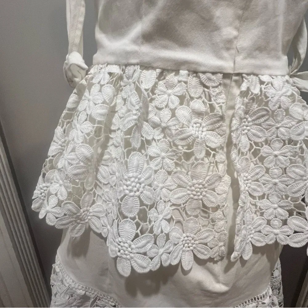 NWT Endless Rose White lace Tiered off the shoulder women's mini dress large - Image 12