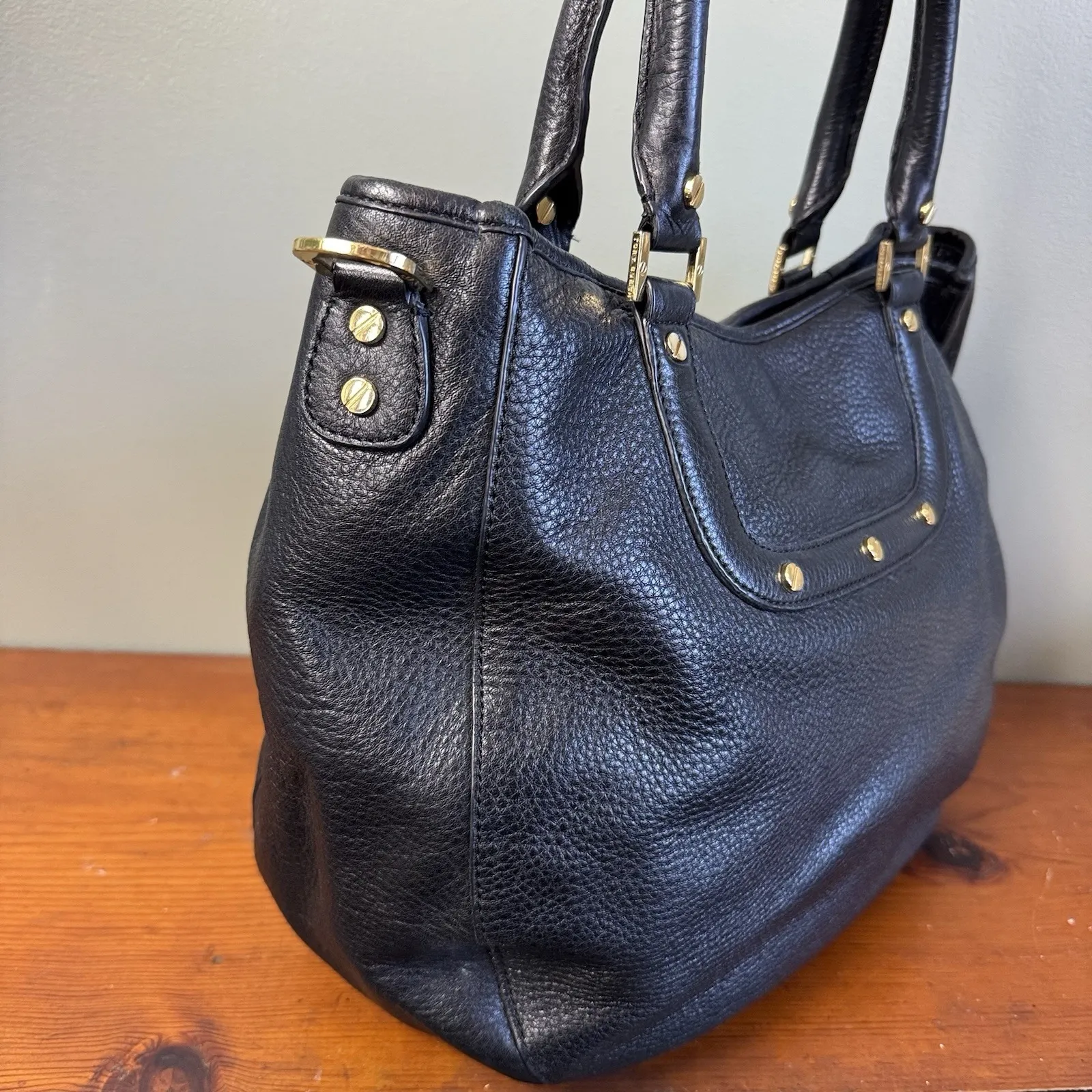 Tory Burch Amanda Hobo Bag Black Pebbled Leather Shoulder Tote W/ Dust Bag - Image 4