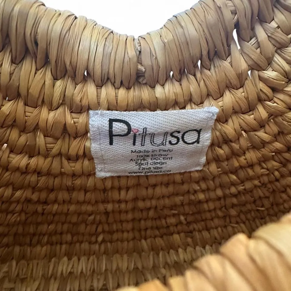 PITUSA Boho Embellished Straw Basket Tote Bag Pom Pom Woven Artisan Beach Bag Brown - Image 4