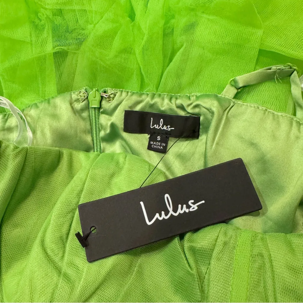 Lulus Rule the Runway Lime Green Tulle Bustier Tiered Maxi Dress Size S - Image 5