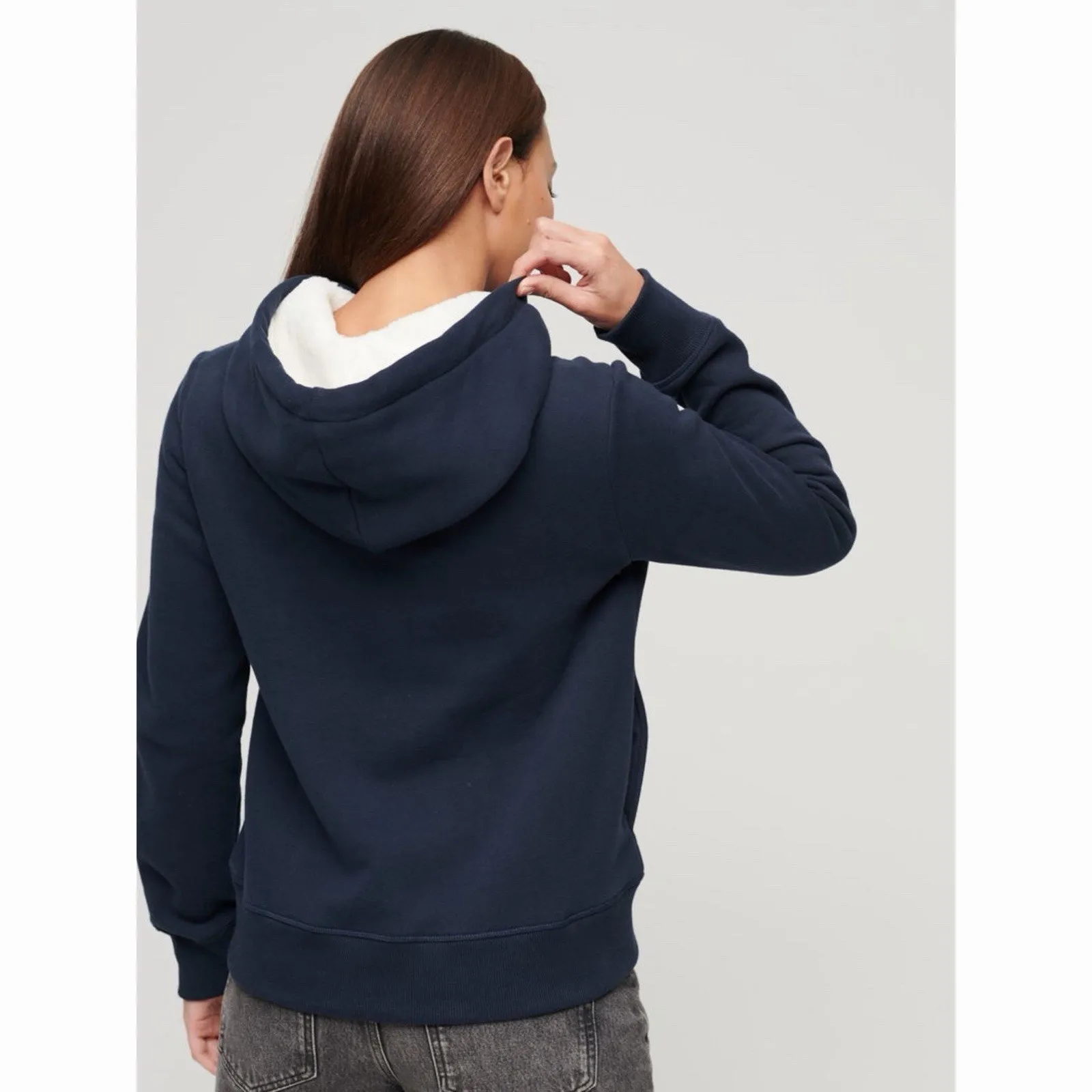 Superdry Luxe Metallic Logo Nautical Navy Hoodie Womens Sweatshirt - Image 2