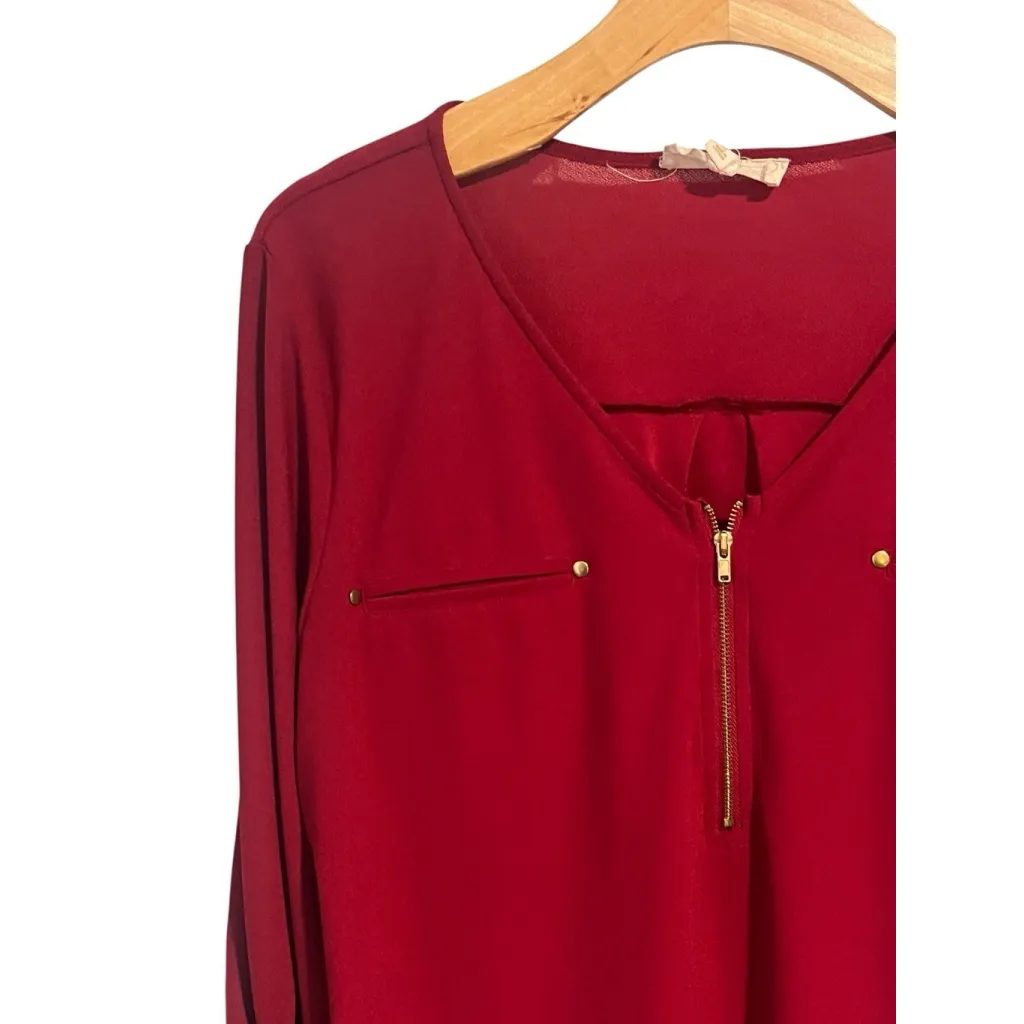 Sweet Wanderer Maternity Blouse Womens XL Red Elastic Sides Roll Tab Sleeve - Image 2