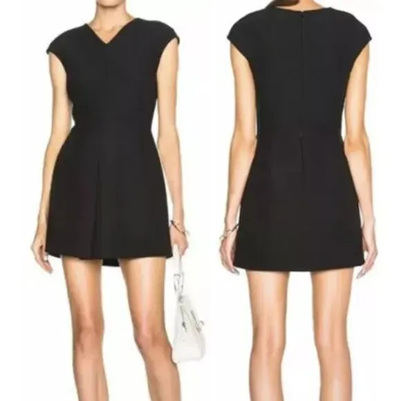 Vince Inverted Pleat V-Neck Mini Dress with Pockets Black Women's Size US 2 - Image 2