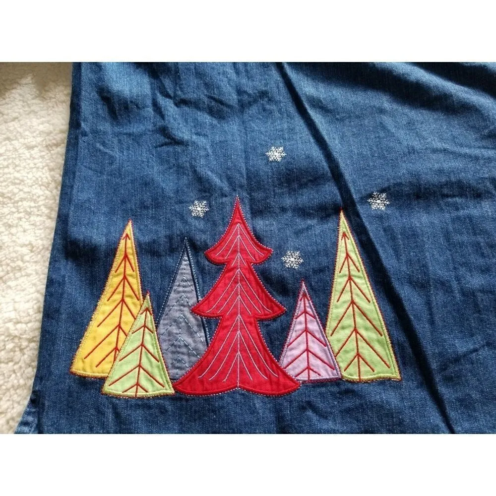 Field Gear Women's Blue Jean Denim Button Down Christmas Tree Blouse Top Size M Size M - Image 5