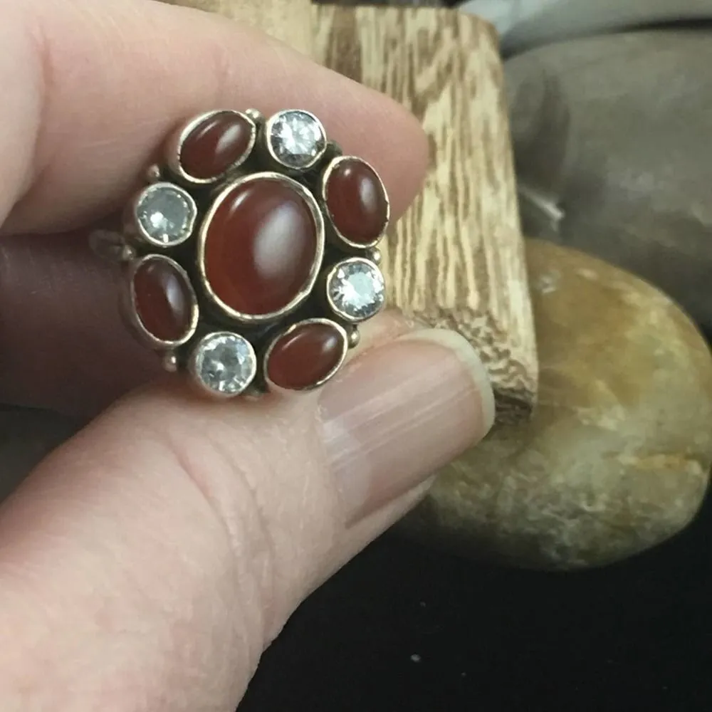 Sterling Carnelian and CZ sterling silver ring 8 Orange - Image 8