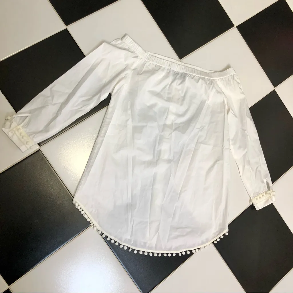 Derek Lam 10 Crosby Poplin Tunic Off The Shoulder Shirt Pom Pom Trim Classic sz8 - Image 15