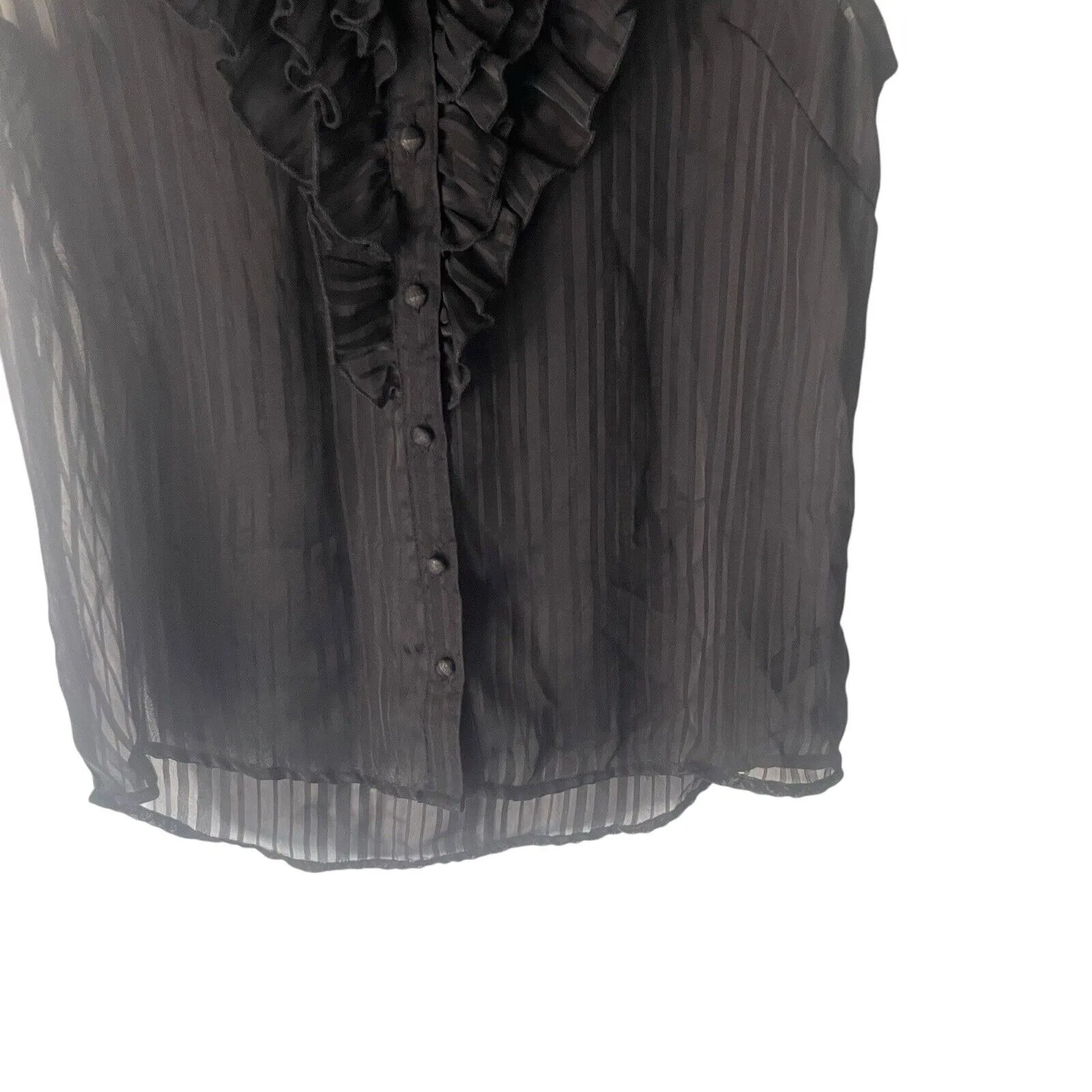 Twentyone Women's Size Medium Black Ruffle Dark Romantic Striped Sheer Blouse - Image 3