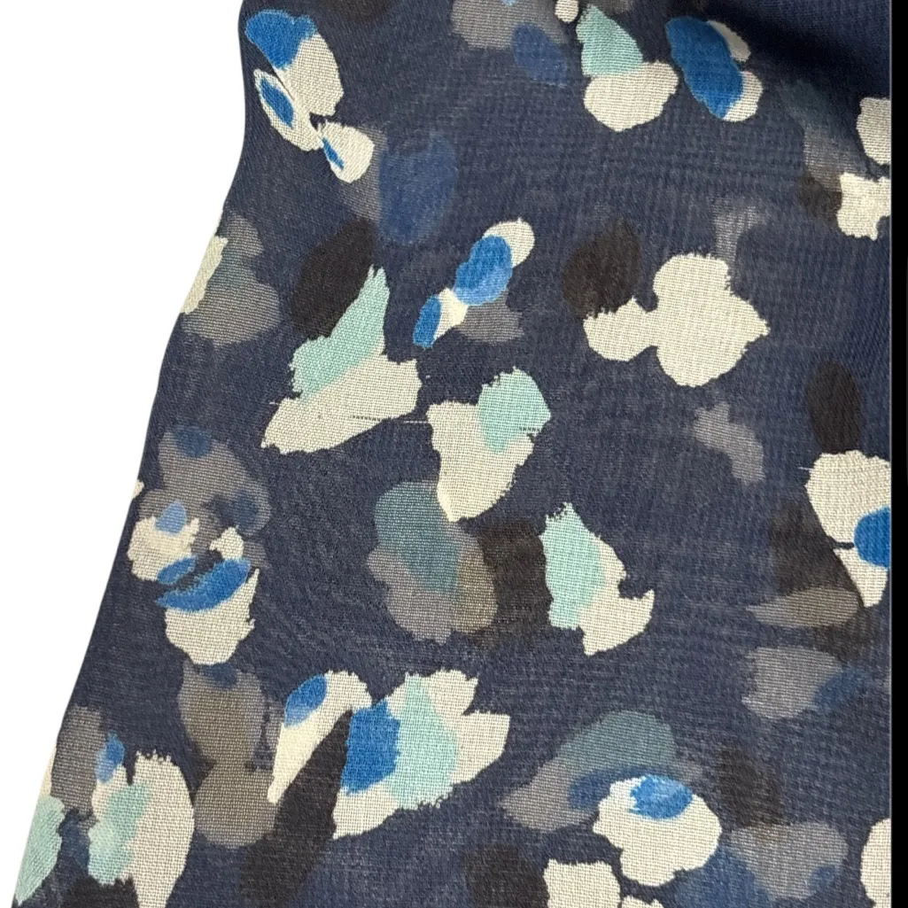 Aqua V Neck Puff Sleeve Navy Blue Patterned Blouse - Image 6