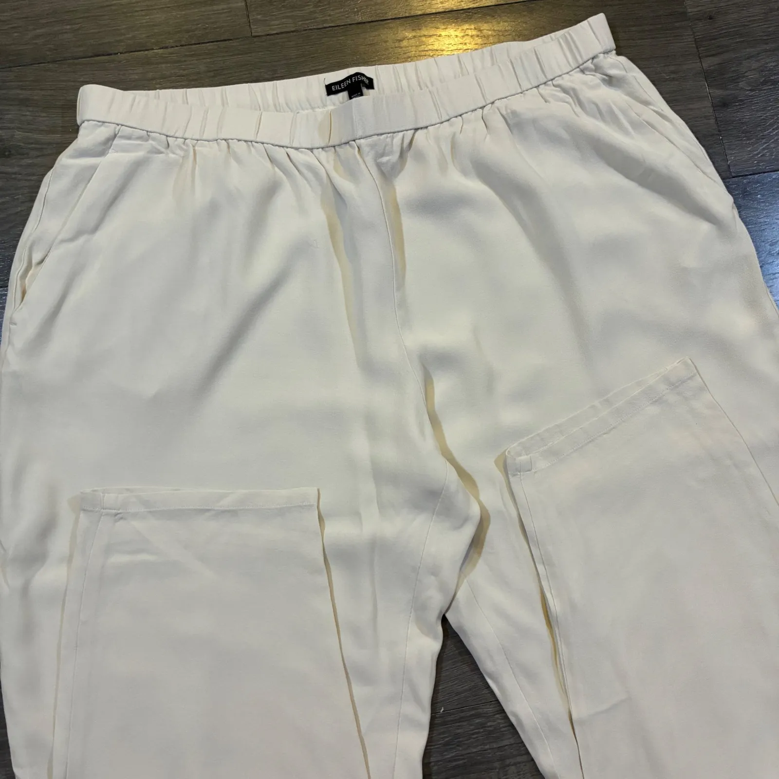 EUC EILEEN FISHER 100% Silk Elastic Waist Relaxed Fit Cropped Pants XL TG - Image 3