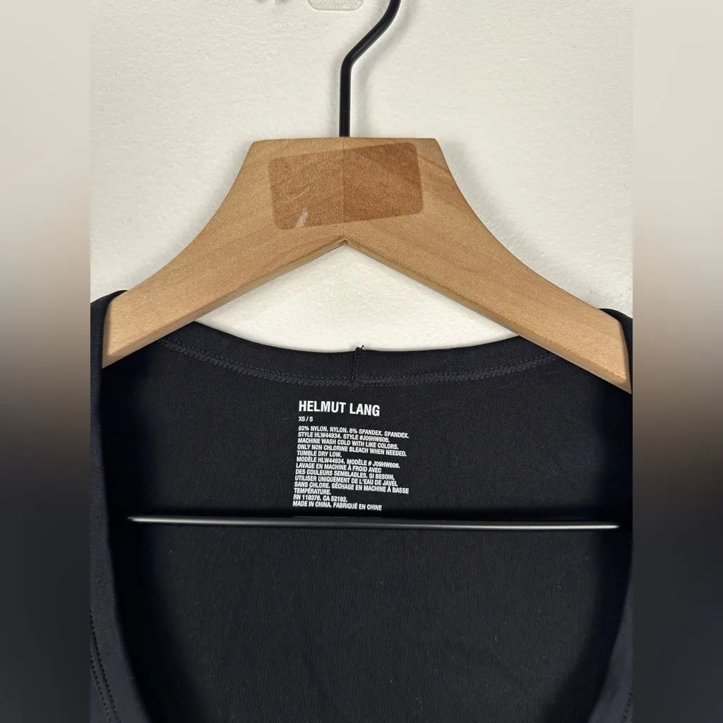 Helmut Lang Black Scoop Neck Bodycon Long Sleeves Basic Stapple Sz XS - Image 4