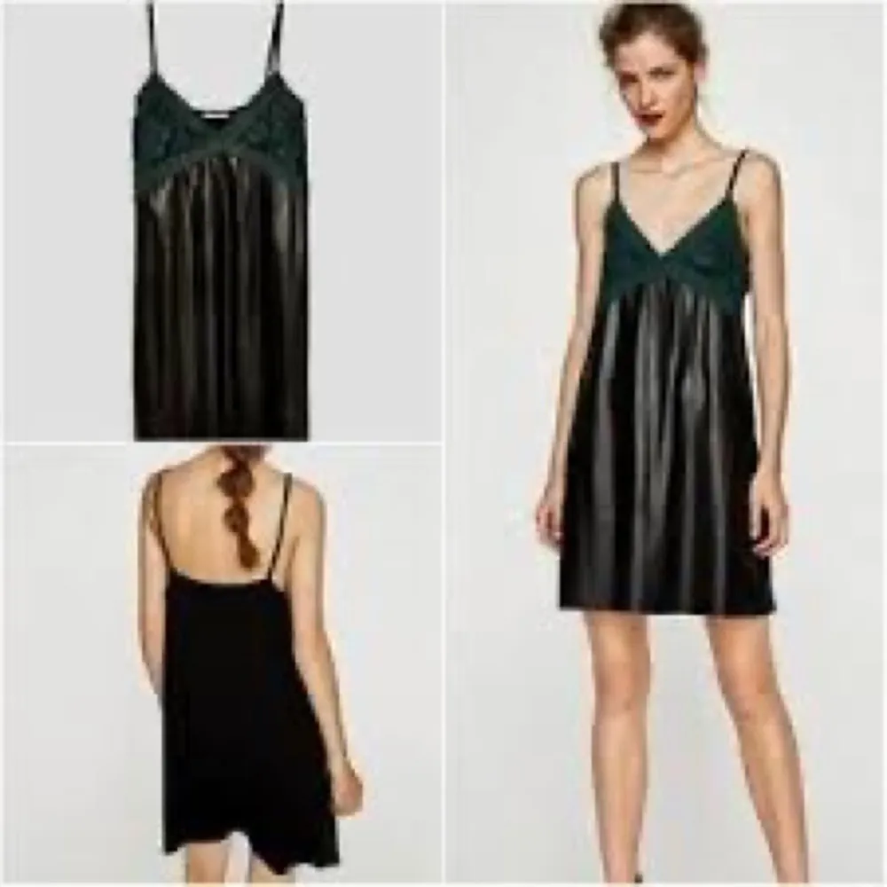 Black leather and teal lace crochet dress never worn - Image 2