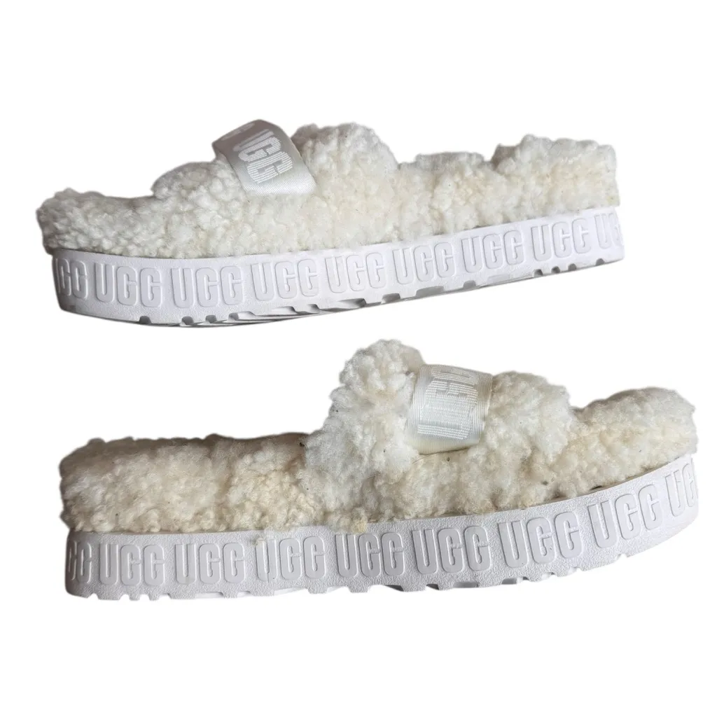 UGG - Fluffita Slide White Shearling Platform Sandals Sz 9 - Image 8