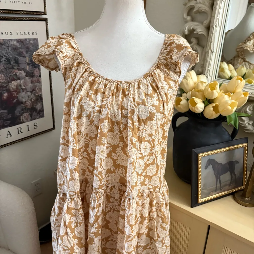 THE GREAT. Whipstitched Plumeria‎ Dress in Oat Wild Brush Floral Size Large or 3 - Image 4