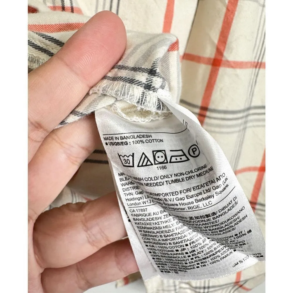 Banana Republic Shirt Womens XS Button Front Plaid Cream/Orange Long Sleeve - Image 7