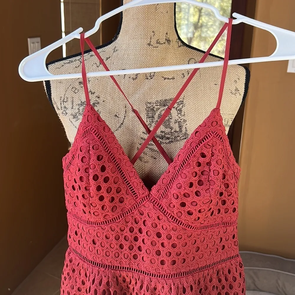 Abercrombie & Fitch Woman Cross Back Red Mini Dress Empire Waist Size Small - Image 4