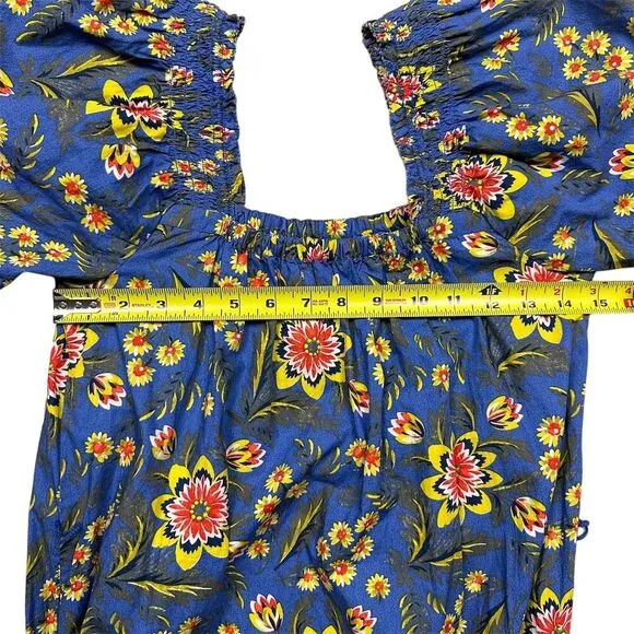 Joie Chloris Square Neck Dress‎ XS Baja Blue Orange Floral Peasant Summer Boho - Image 6