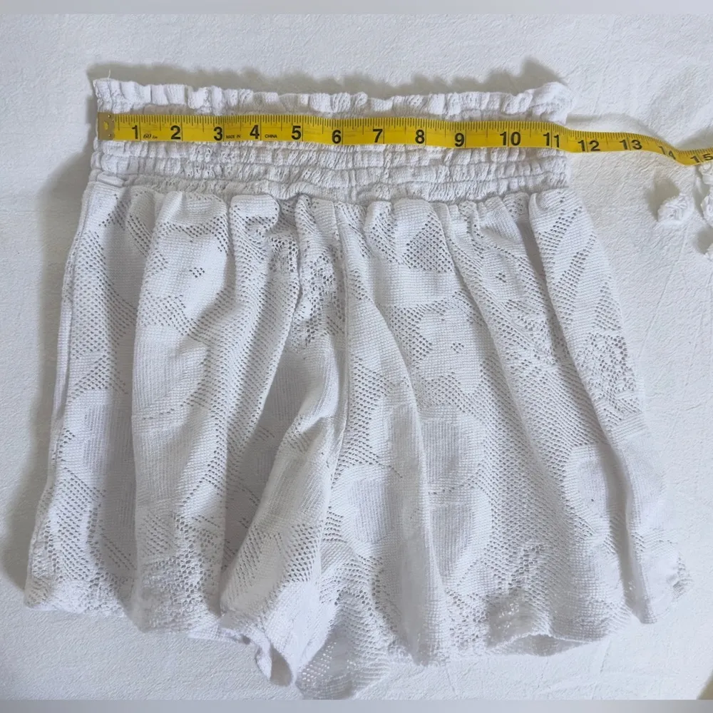 Lace Elastic High Waisted Beach Shorts - White - S - Image 7
