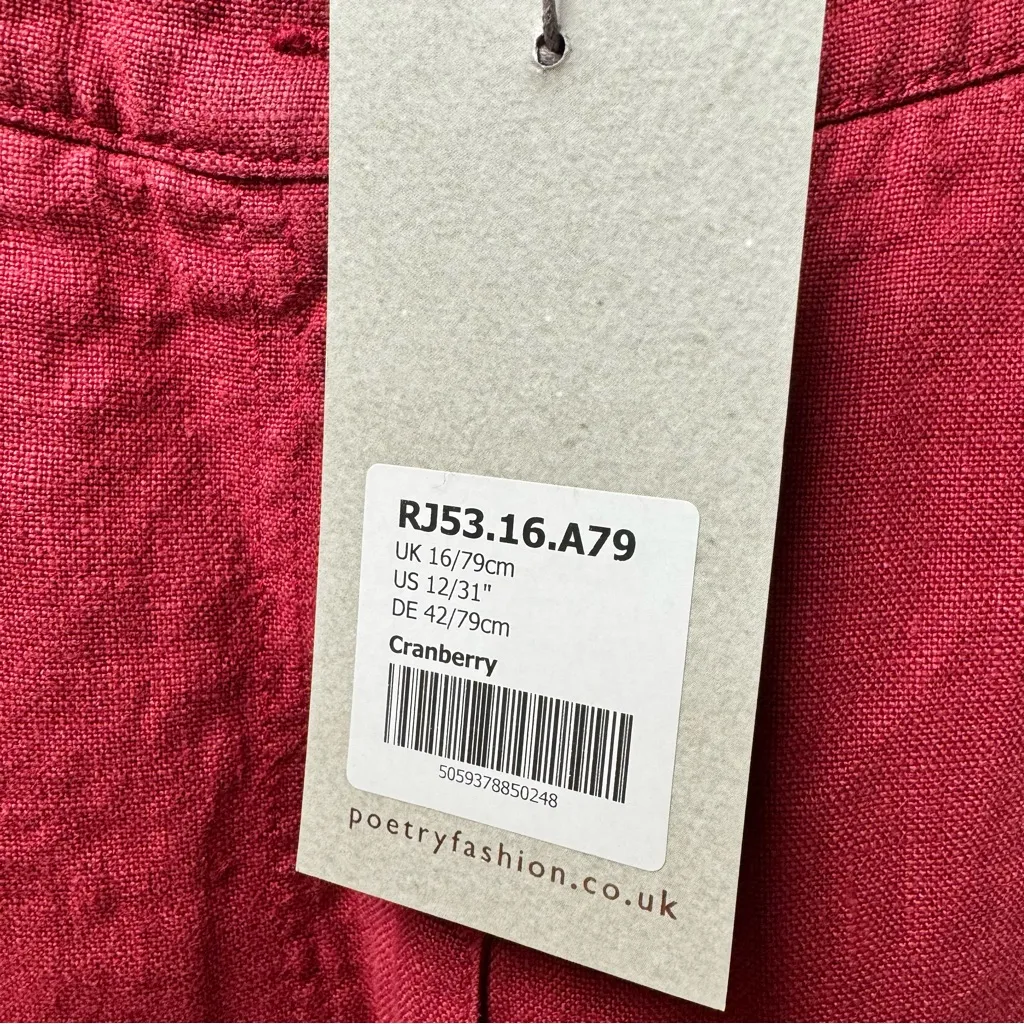 NEW Poetry Heavy Linen Straight Leg Trousers Pants Cranberry Red US 12 NWT $188 - Image 12