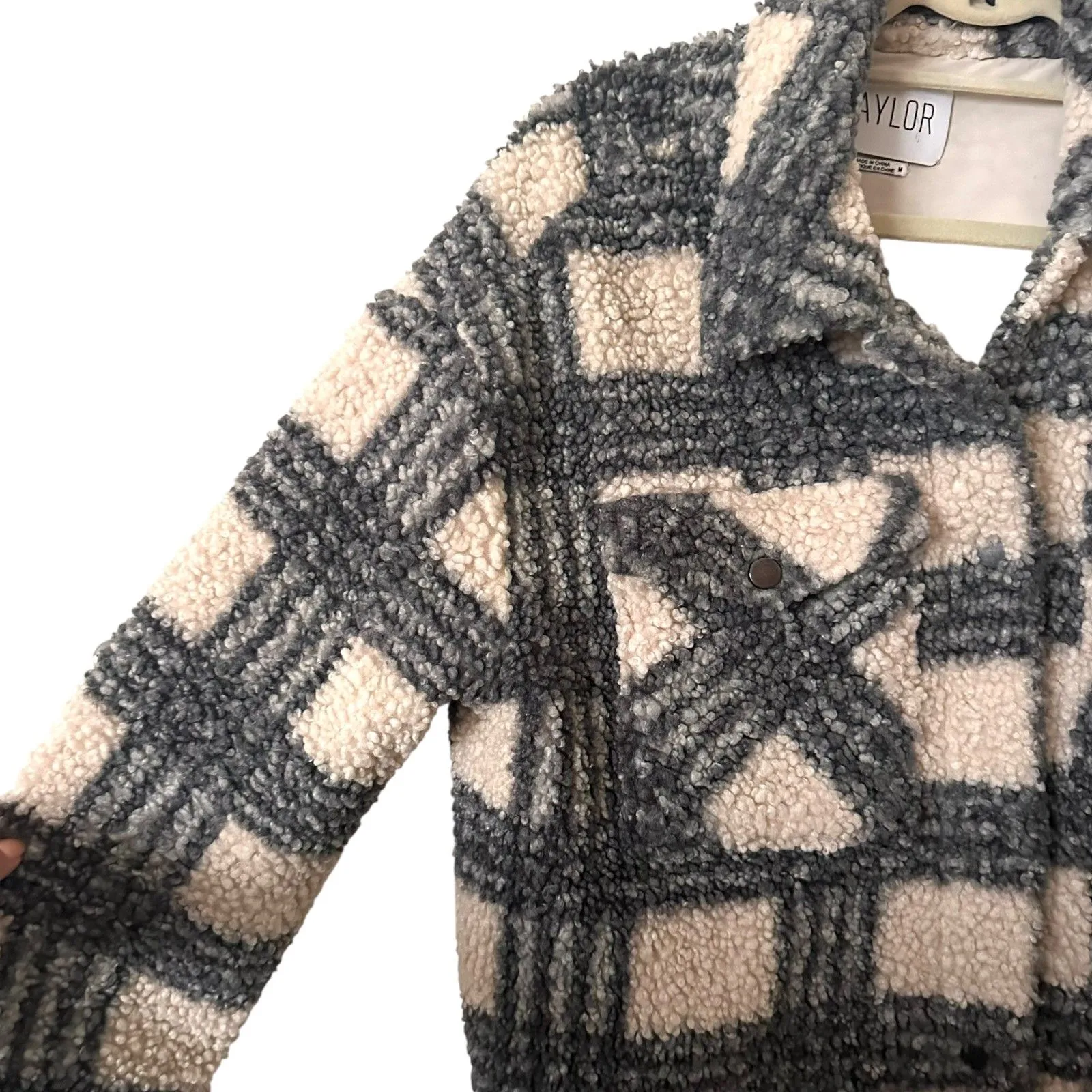 SAYLOR‎ Loria Plaid Jacket Cream Black Medium - Image 5