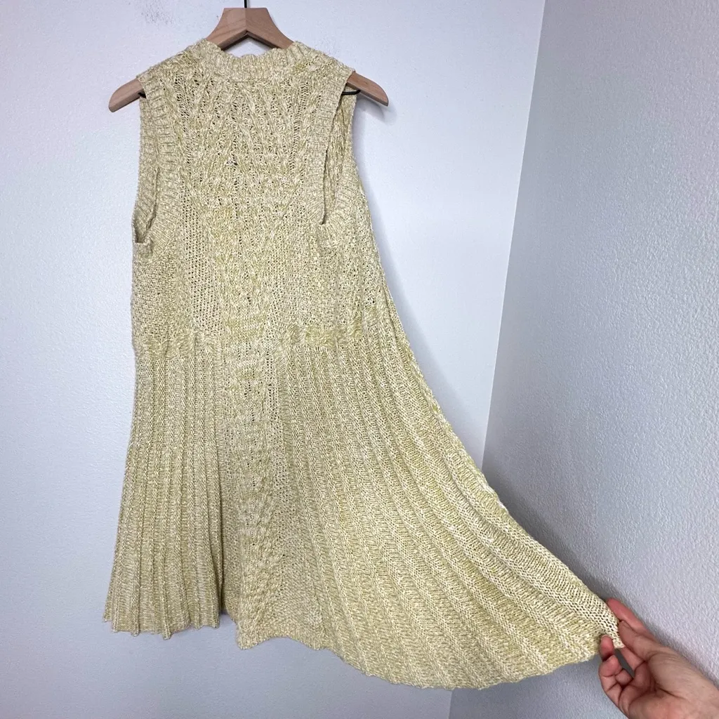 Anthropologie Rosie Neira Open Knit Cardigan Sweater M/L Long Yellow/Green Boho - Image 6