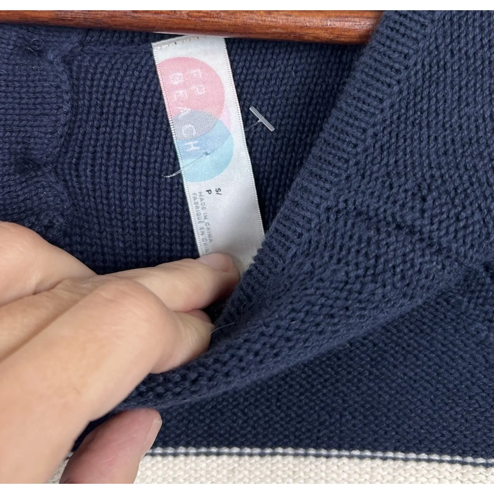 Free People Beach Navy & Cream Striped Knit Sweater S Long Sleeve Tunic Top - Image 4