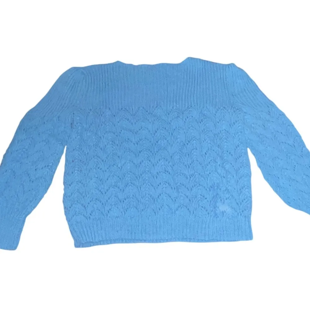 Vintage hand Knit open weave blue sweater indie cottagecore country classic - Image 4