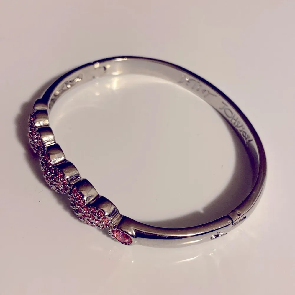 Betsey Johnson Silvertone Pink
Rhinestone Bangle Bracelet - Image 3
