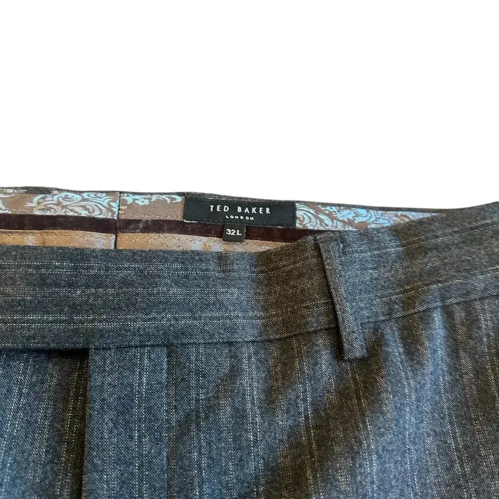 Ted Baker London Wide Leg Slacks Dress Pants Brown Pinstripe Size 32 L Women's - Image 6