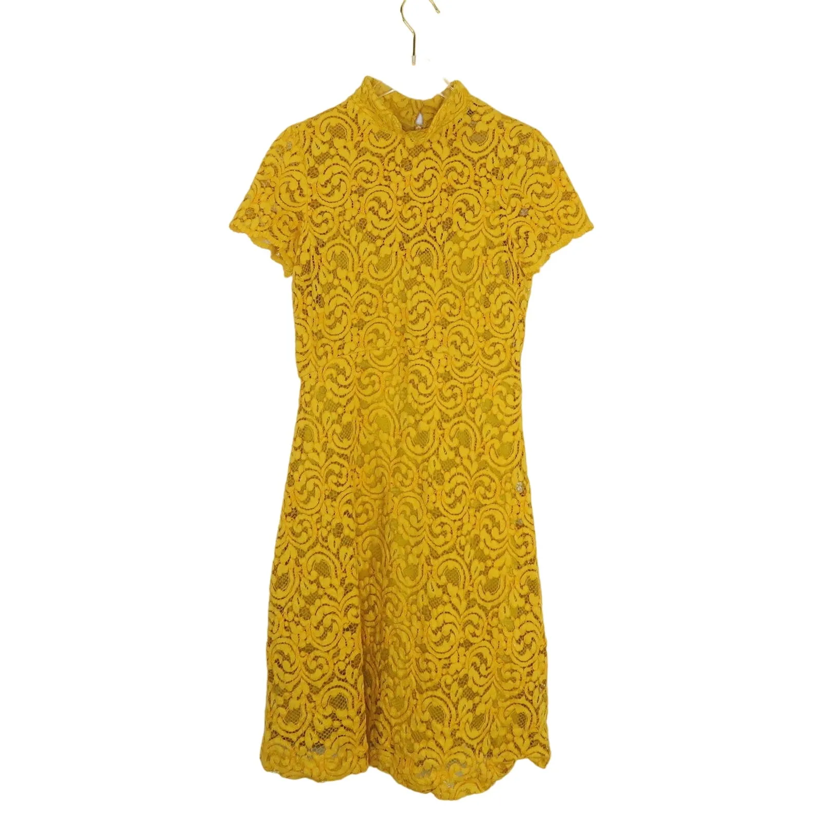 Zara Basic Yellow Floral A-Line Peter Pan Collar Mini Dress Small - Image 5