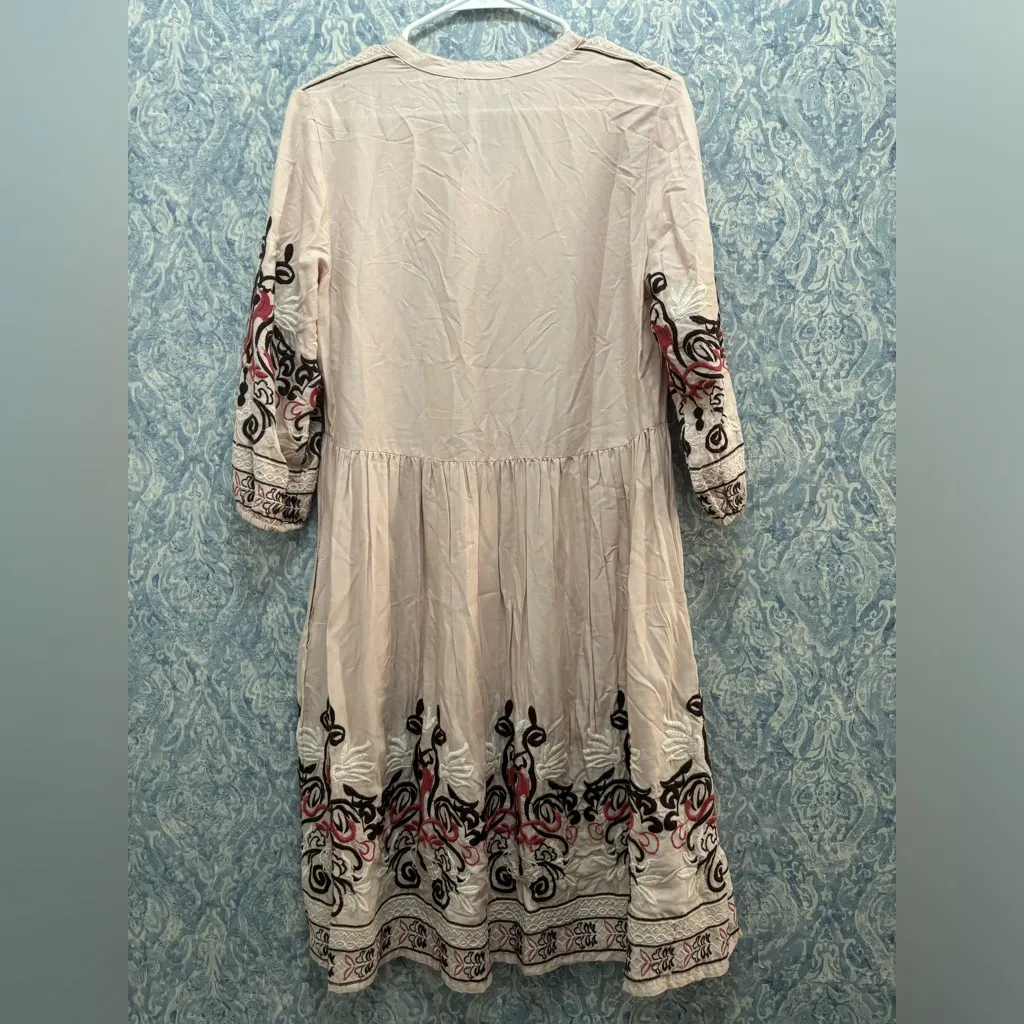 World Market Womens Embroidered 3/4 Sleeve V Neck Mini Dress Size S/M Boho Red Size M - Image 6