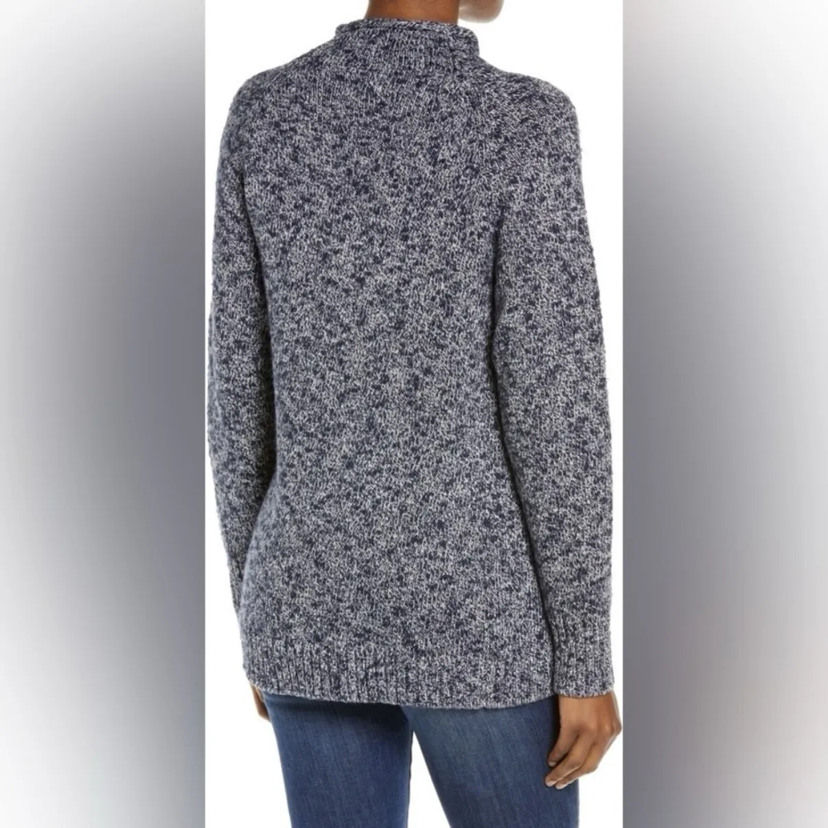 LL Bean Blue Cotton Ragg Funnelneck‎ Pullover Tunic Sweater Size XL - Image 4