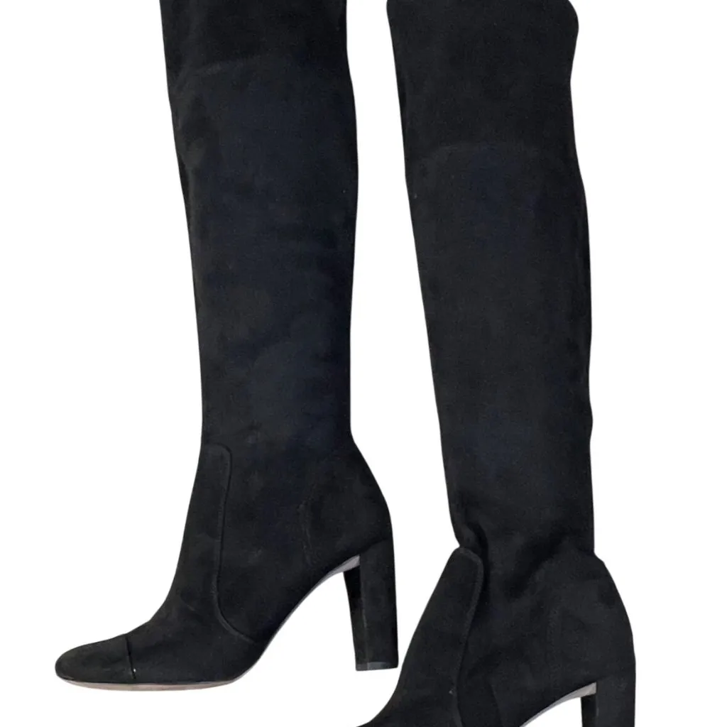 Ann Taylor OTN Faux Suede Boots Heels Size 7.5 Black - Image 6