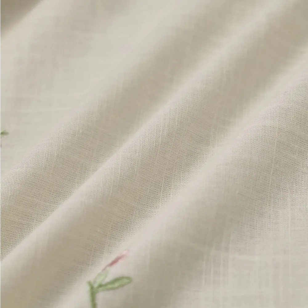 Rihoas Beige Embroidery Puffed Sleeve Wrap Midi Dress Size M - Image 9