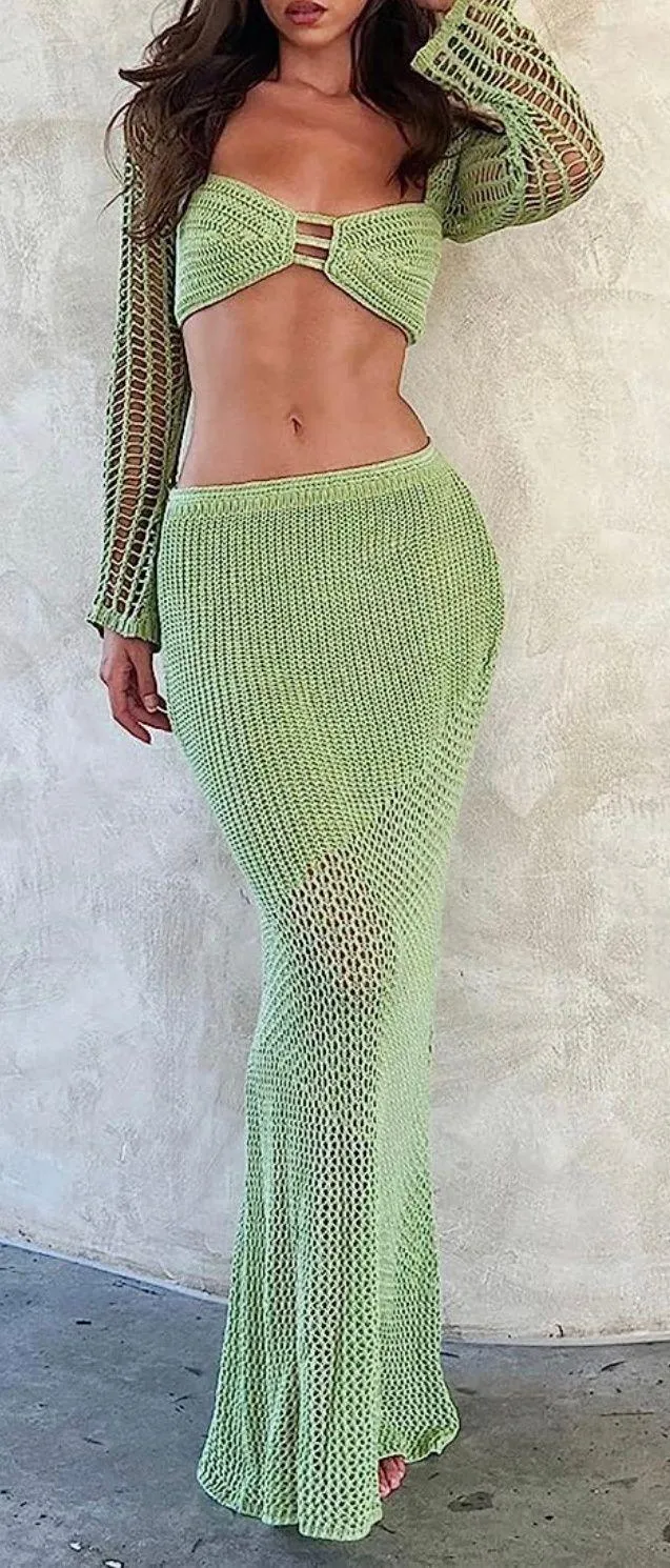 Crochet Sage Skirt Set Green - Image 2