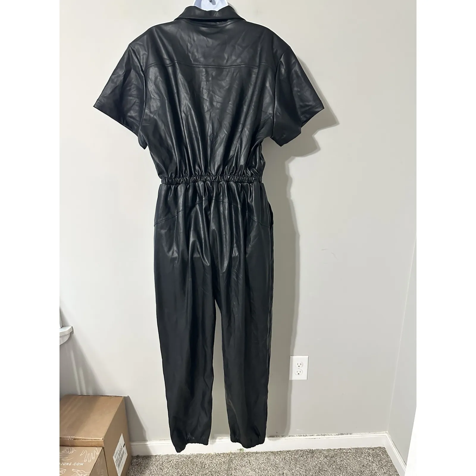 HEROINE SPORT Black Faux Leather Boiler Suit Utility Jumpsuit Jogger Size L Size L - Image 6