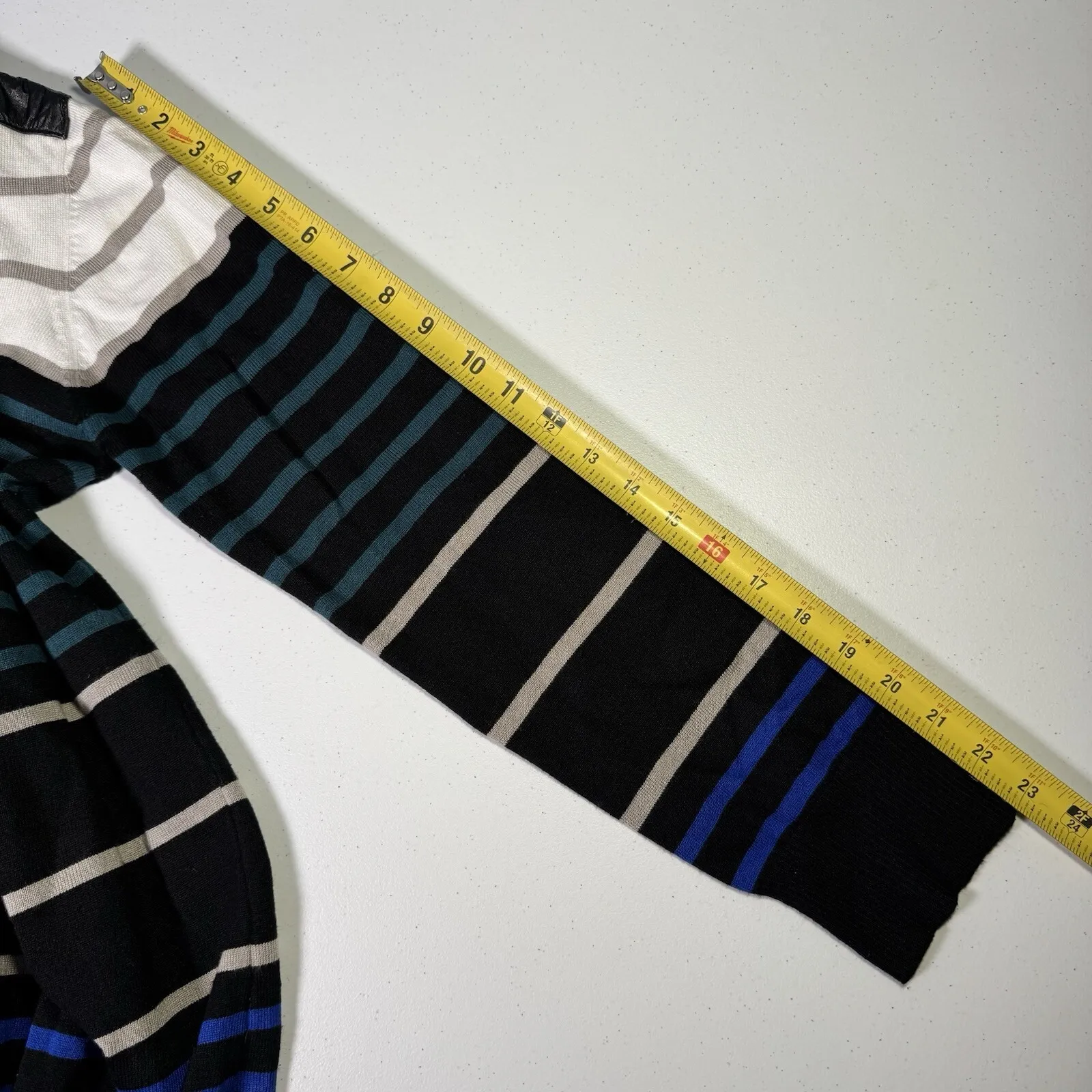 Dots Brand, Women's‎ Large Striped Blue Green Edgy Fitted Dress above the Knee - Image 12