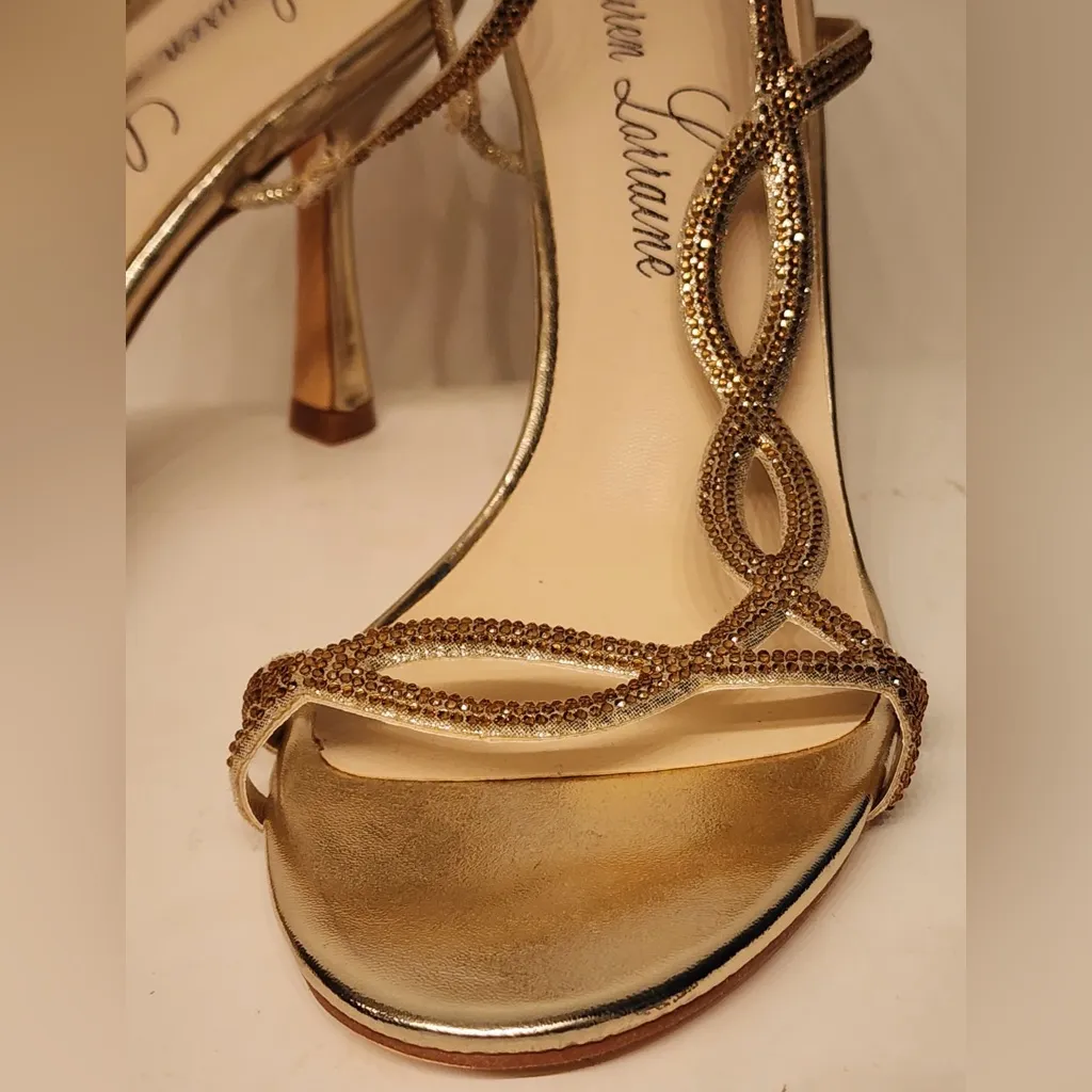 Lauren Lorraine Malaga Rhinestone Slingback Stiletto Sandals GOLD Heels Sz 9.5 - Image 11