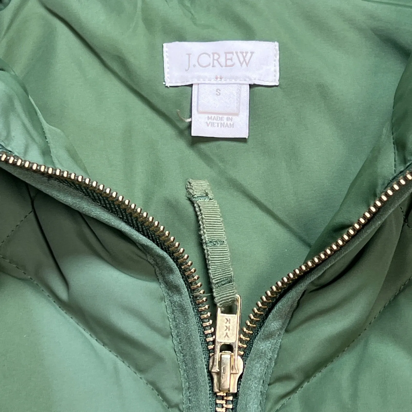 J. Crew Women's Quilted Puffer Vest Green Olive Sleeveless Full Zip Small S - Image 2