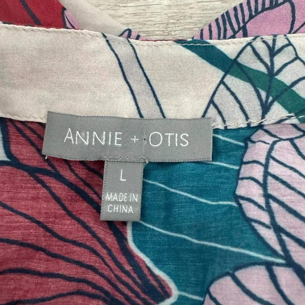 Annie + Otis Silk Cotton Tropical Print Open Front Cardigan Coverup Oversized Lg - Image 10