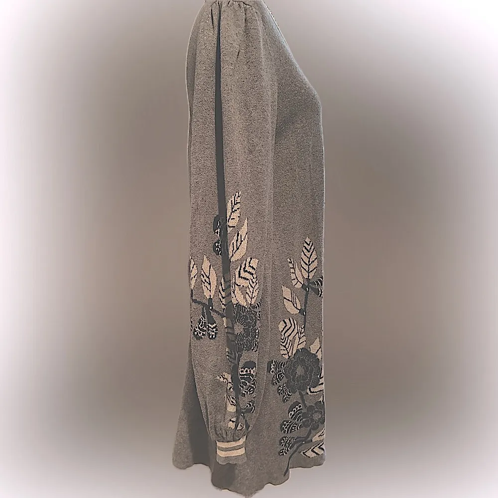 Max Studio grey  knit Cotton Rayon blend  floral motif sweater dress L - Image 11