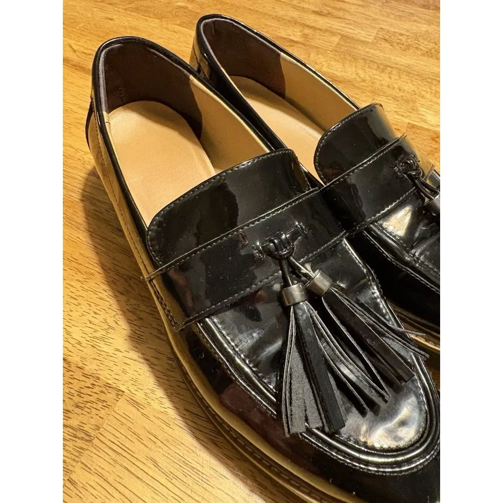 Franco Sarto Carolynn Tassel Loafers Black Patent Leather Quiet Luxury 8W - Image 6