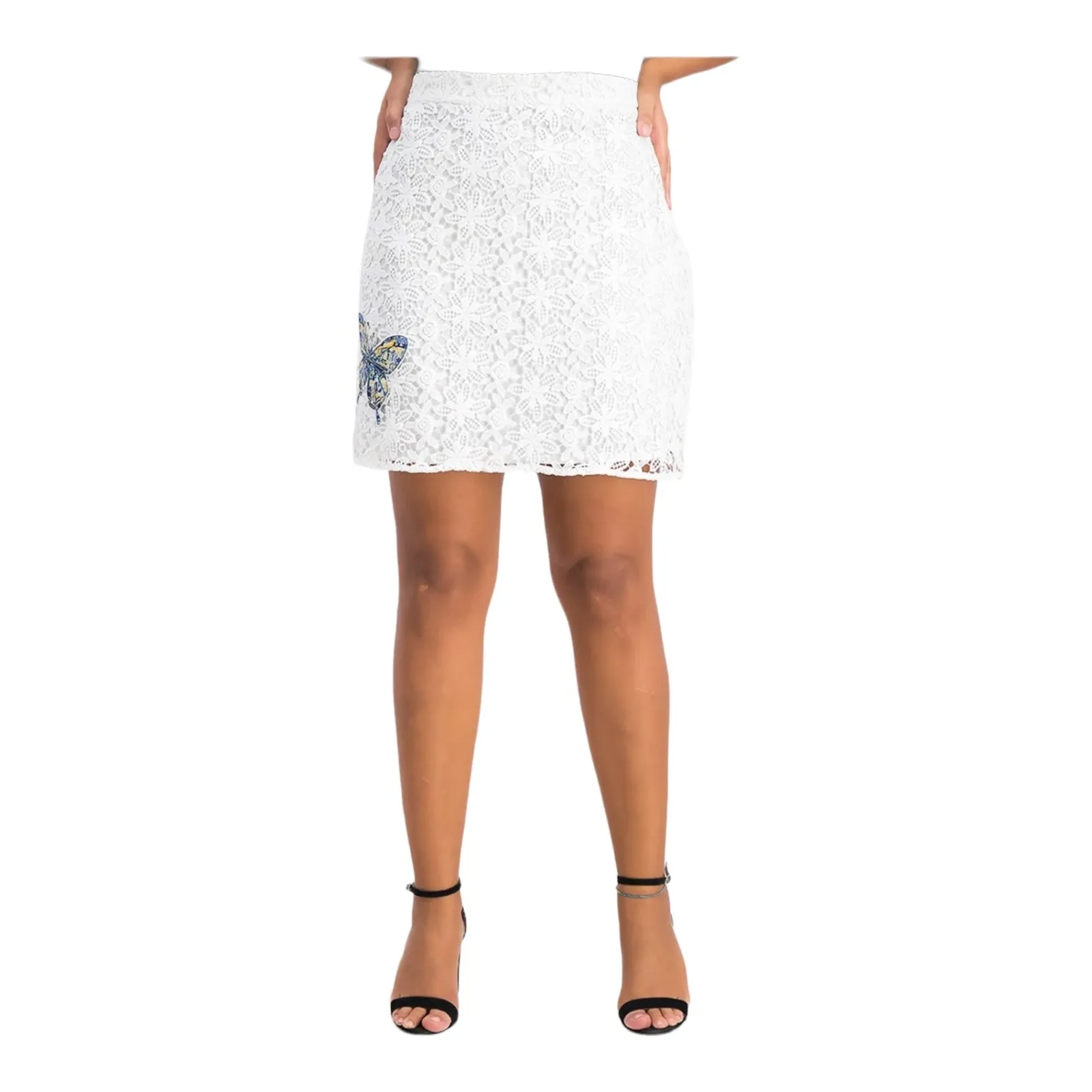 Desigual White Lace Butterfly‎ Embroidered Skirt Boho 38 EU / 4 US New - Image 2