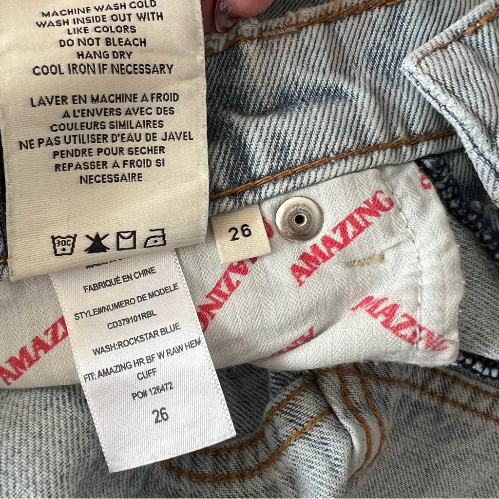 Alice + Olivia Jeans Amazing High Rise BF Raw Hem Cuff Jean Rockstar Blue Wash - Image 11