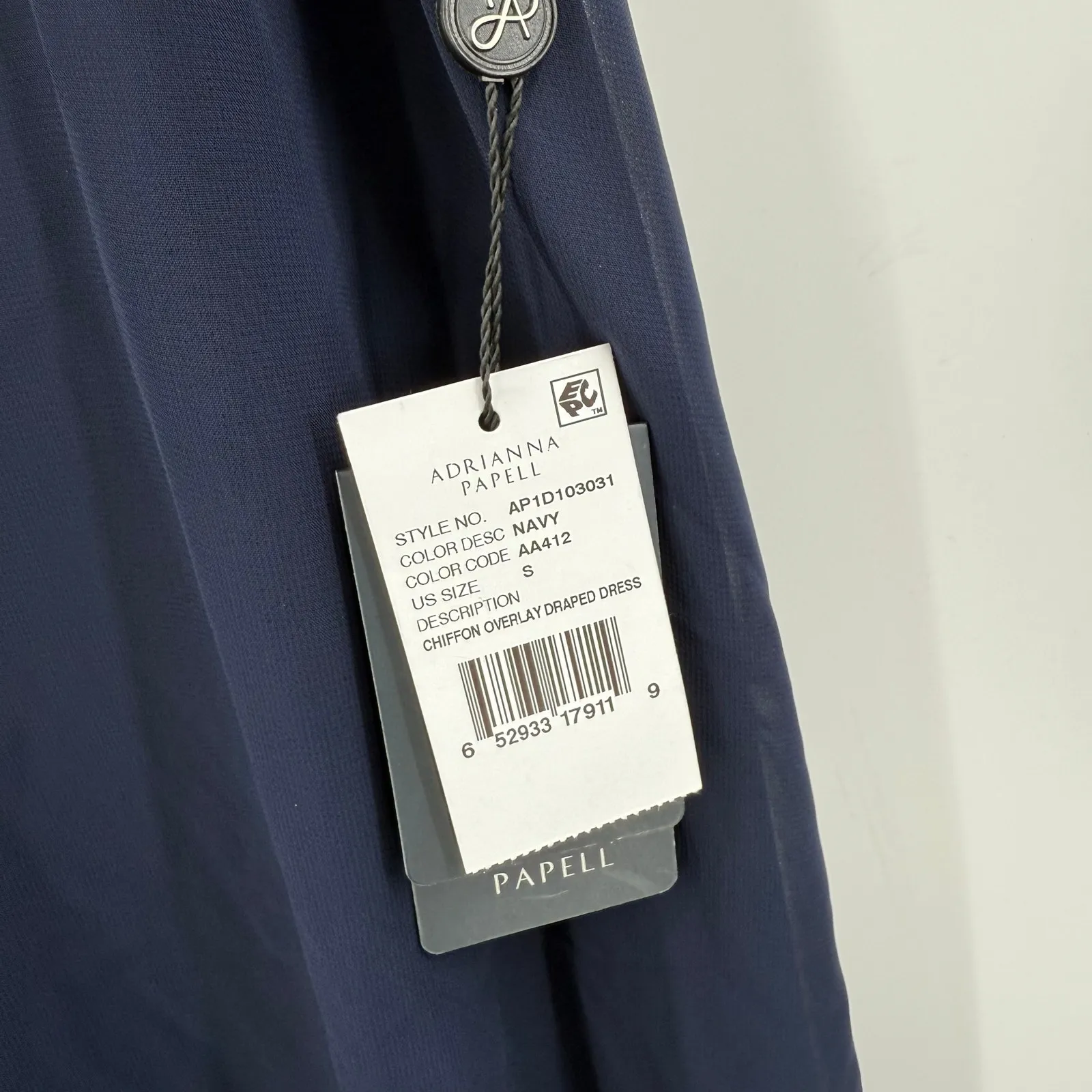 Adrianna Papell Dress SZ Small NWT Navy Chiffon Overlay Draped Evening Cocktail - Image 8