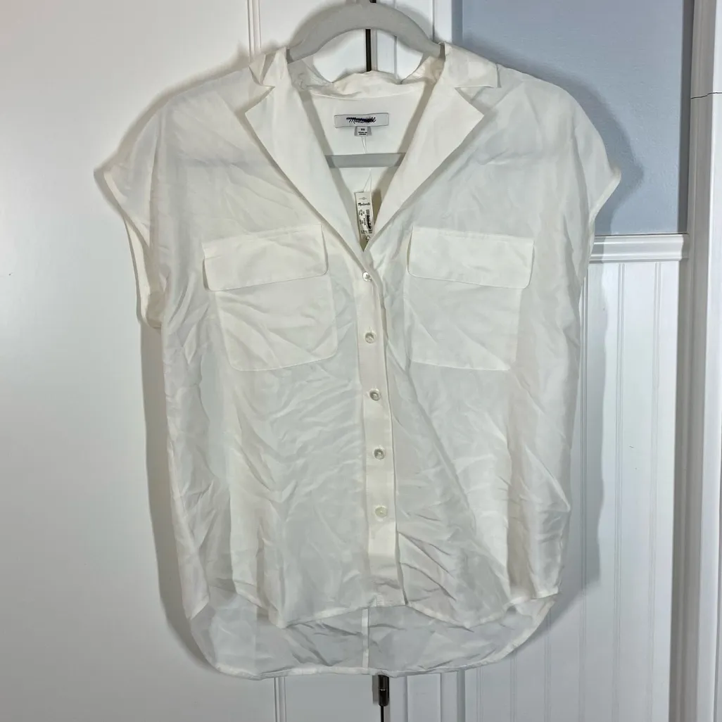 Madewell Silk Drapey Patch-Pocket Sleeveless Shirt in lighthouse‎ NR125 size xs - Image 2