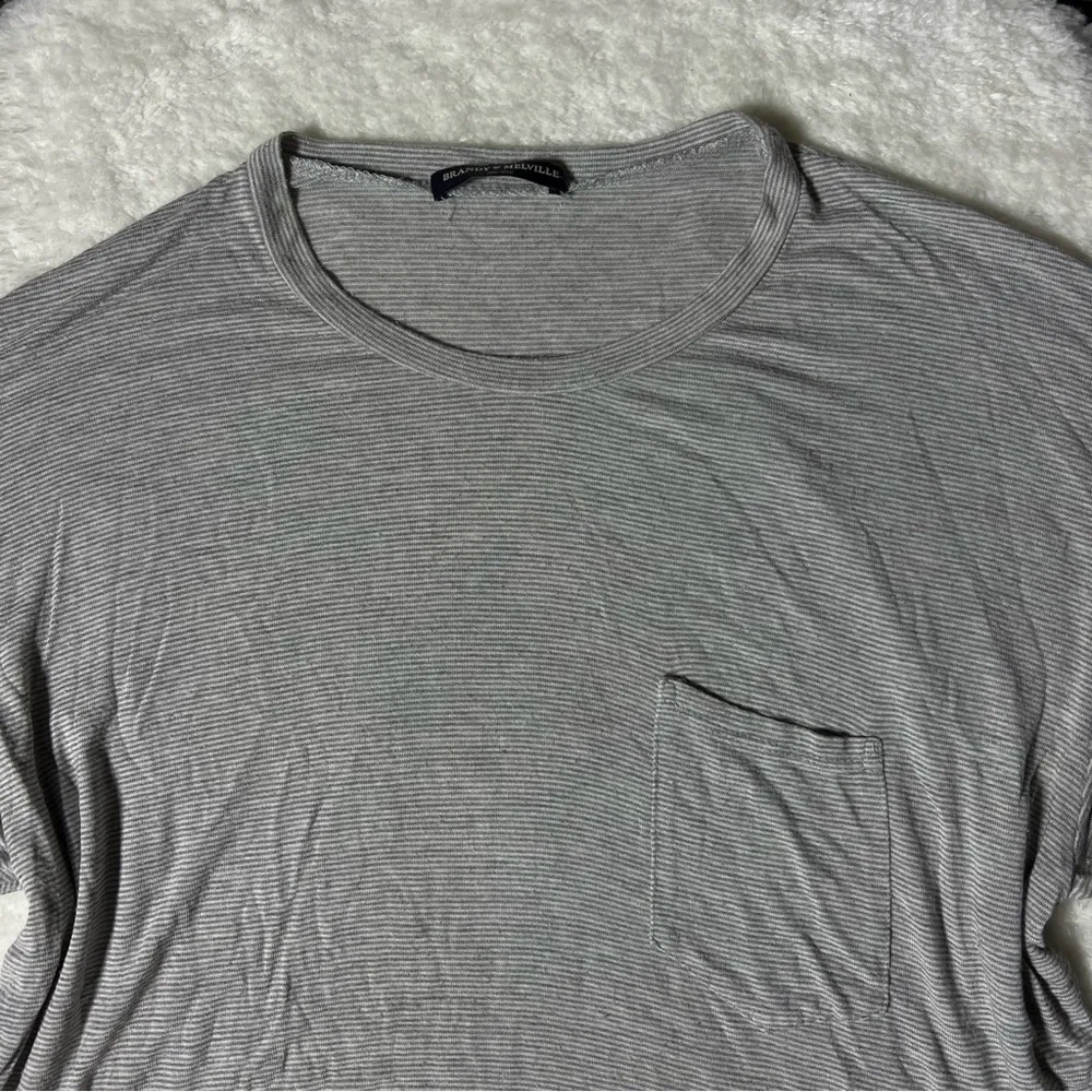 Brandy Melville Gray and White Stripe Crop Top - Image 2