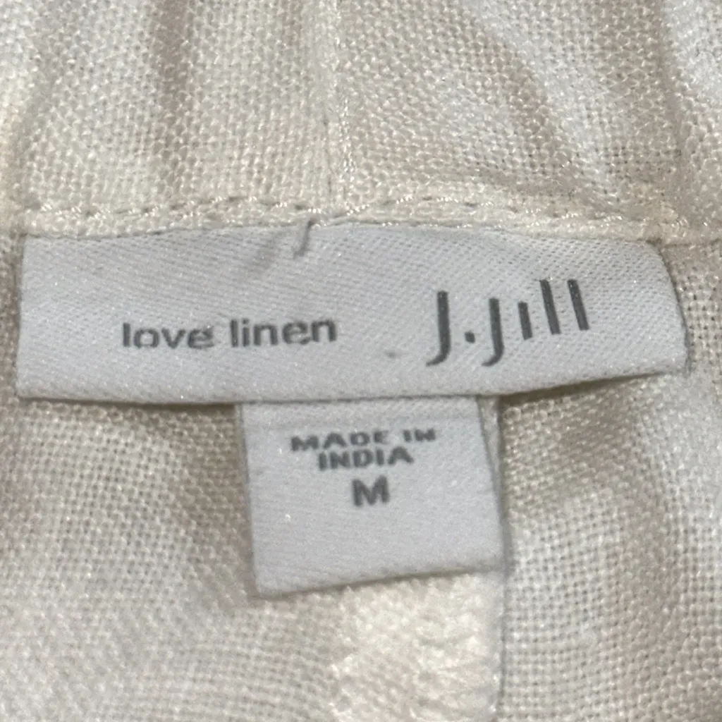 J. Jill Love Linen Ivory White Ankle Cropped Pants Drawstring Elastic Waist M‎ Size M - Image 9