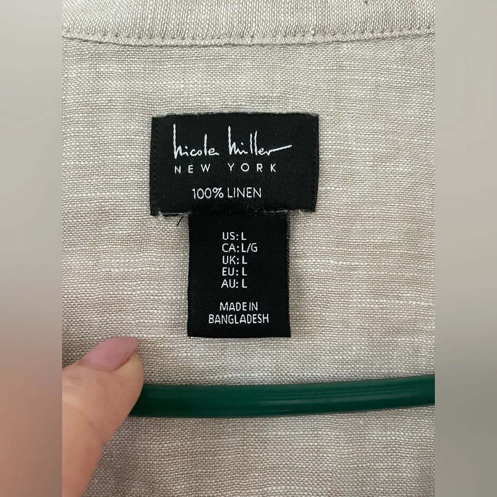Nicole Miller New York 100% linen cap sleeve boxy cute short sleeve blouse; L - Image 5