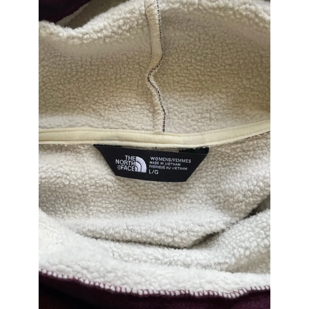 Women's The North Face L Burgundy Cream Cowl Neck Sweatshirt Hoodie - Image 4